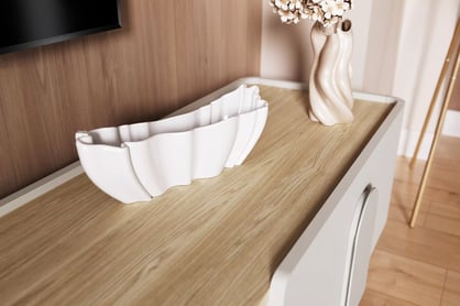 TV stolík Amilio 220 cm so zásuvkou - kašmír / olejovaný dub / úchytky kašmír TV skrinka Amilio 220 cm z szuflada na nôžkach - kašmír / Dub olejowany / úchyty kašmír