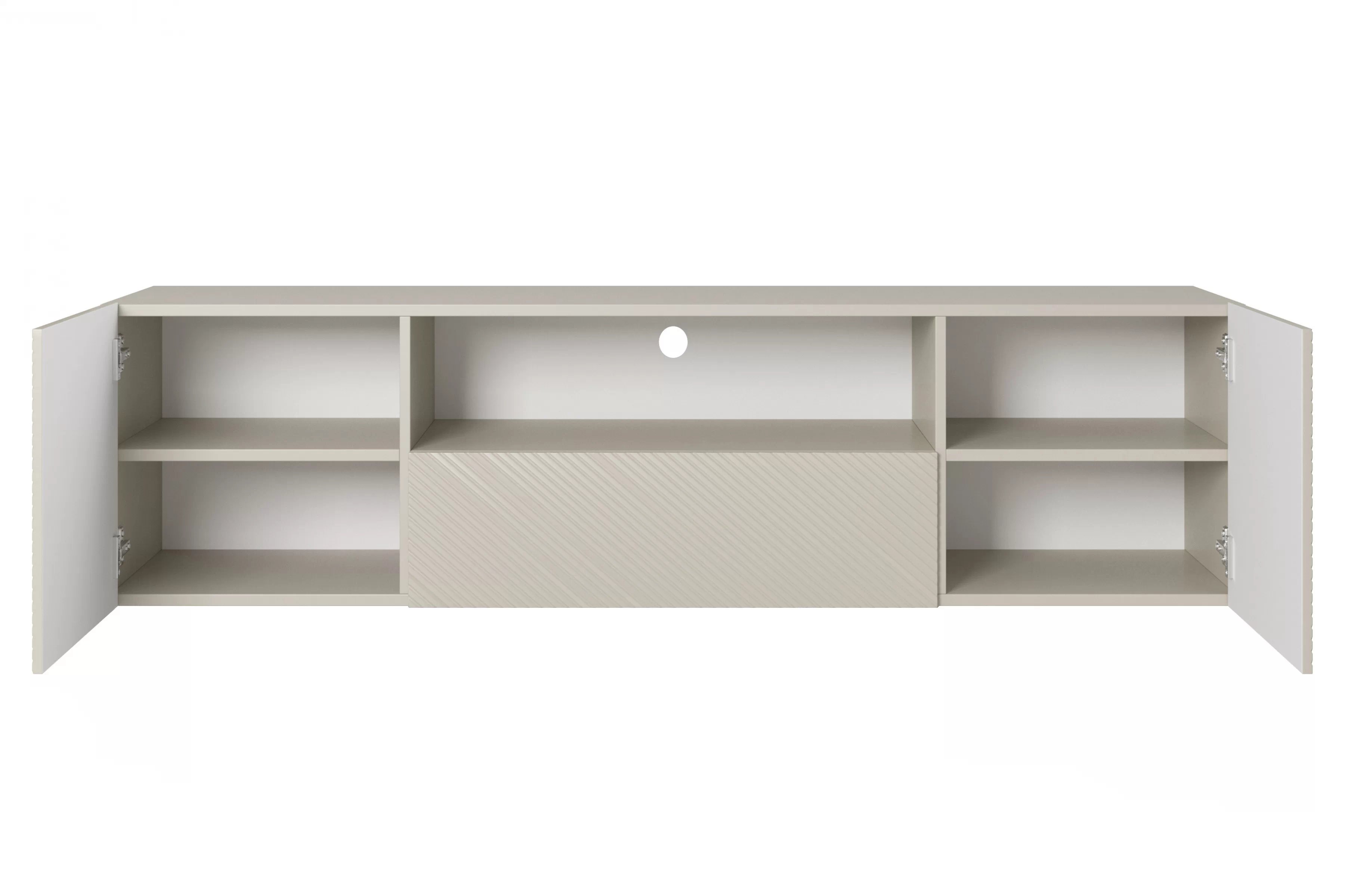 Závesný TV stolík Asha 167 cm s otvorenou policou - kašmírová TV skrinka Asha 167 cm závesná z szuflada i wneka - kašmír