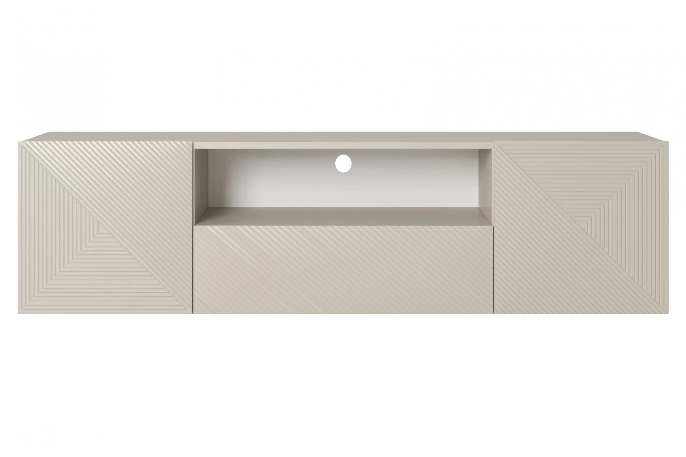 Závesný TV stolík Asha 167 cm s otvorenou policou - kašmírová TV skrinka Asha 167 cm závesná z szuflada i wneka - kašmír