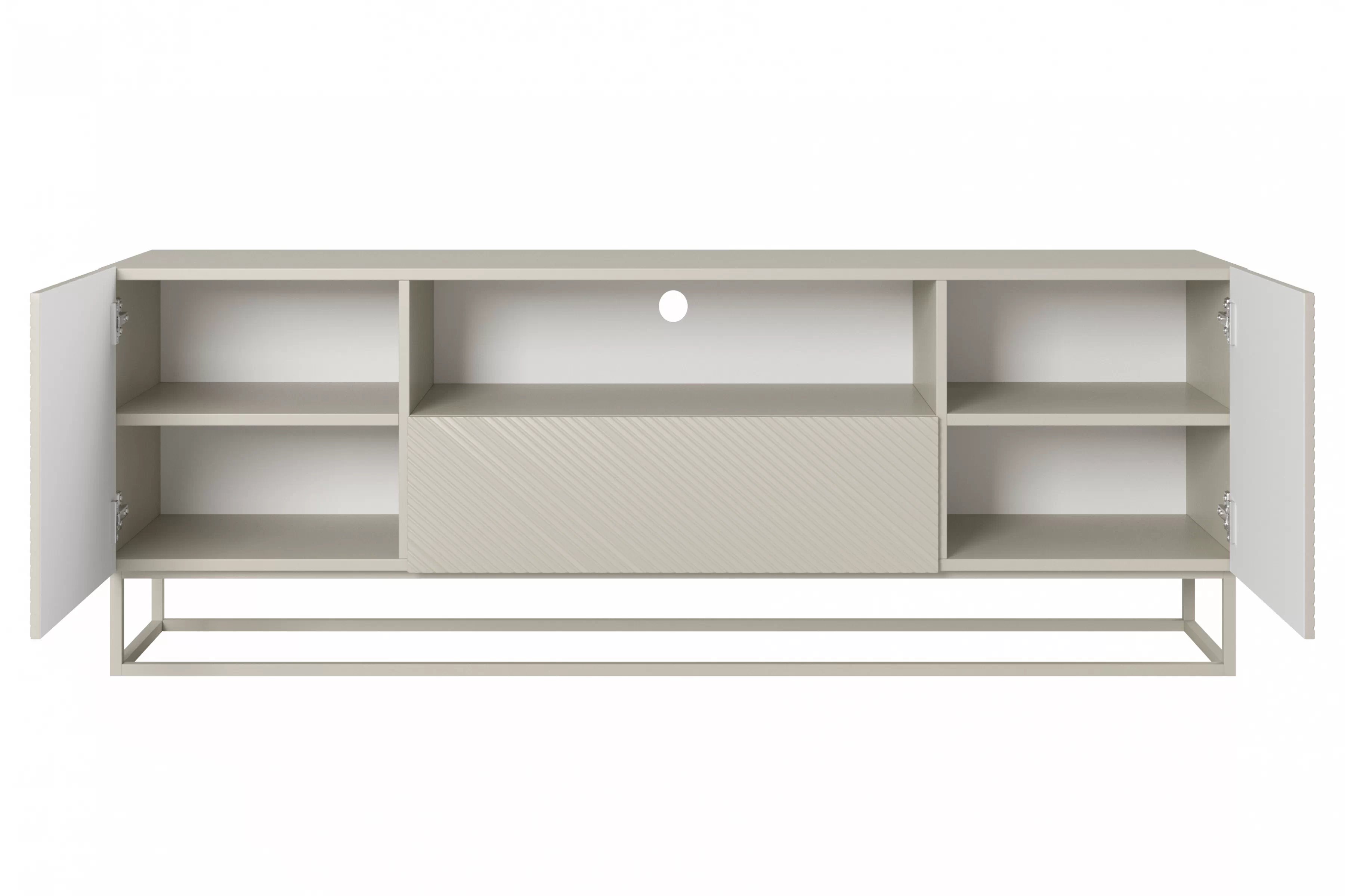 TV stolík Asha 167 cm na kašmírovom podstavci s otvorenou policou - kašmírová TV skrinka Asha 167 cm z szuflada i metalowym kaszmirowym stelazem - kašmír