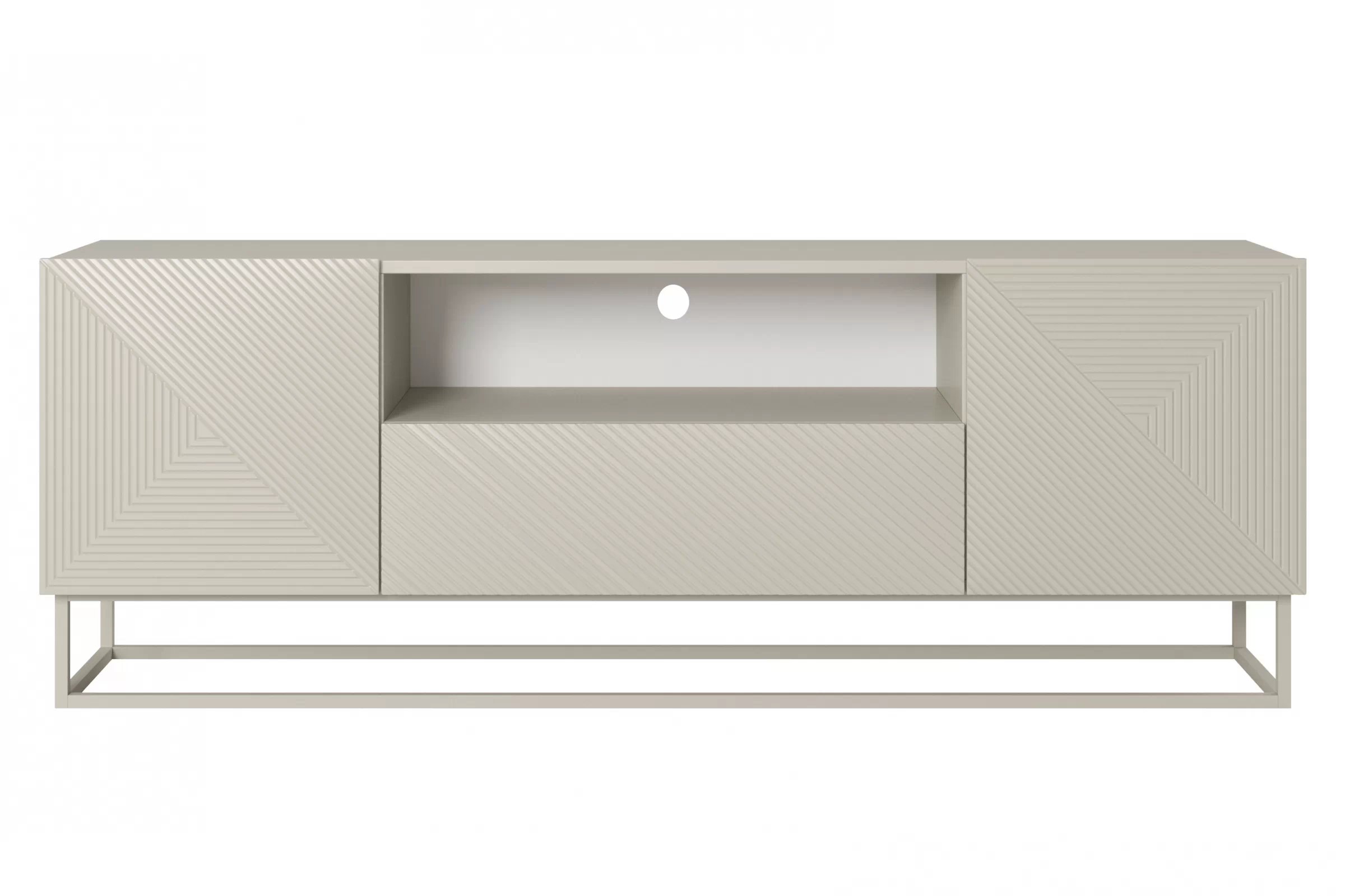 TV stolík Asha 167 cm na kašmírovom podstavci s otvorenou policou - kašmírová TV skrinka Asha 167 cm z szuflada i metalowym kaszmirowym stelazem - kašmír