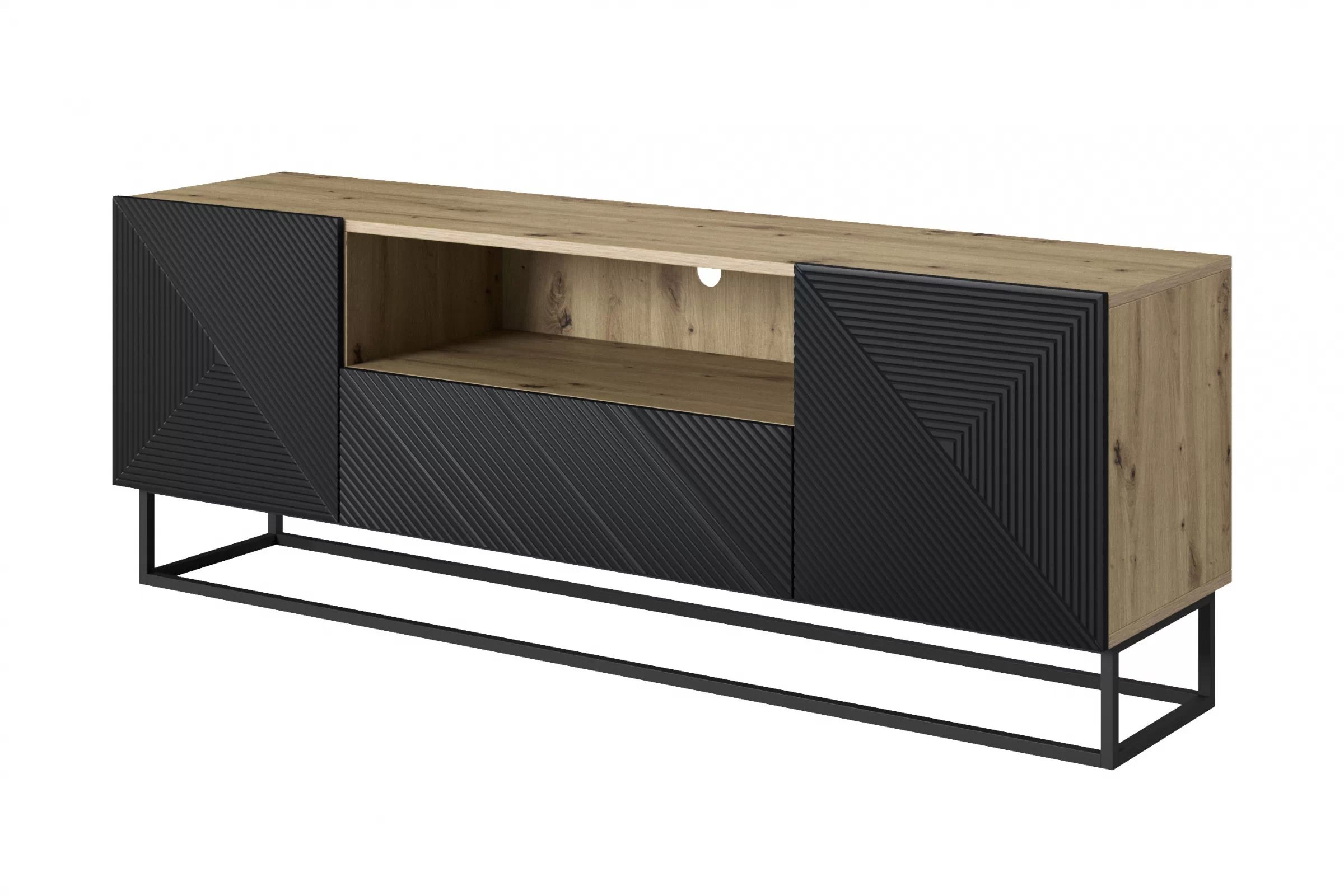 TV stolek Asha 167 cm se zásuvkou a kovovou konstrukcí - artisan / černý mat skříňka RTV Asha 167 cm z szuflada i metalowym stelazem - artisan / černá mat