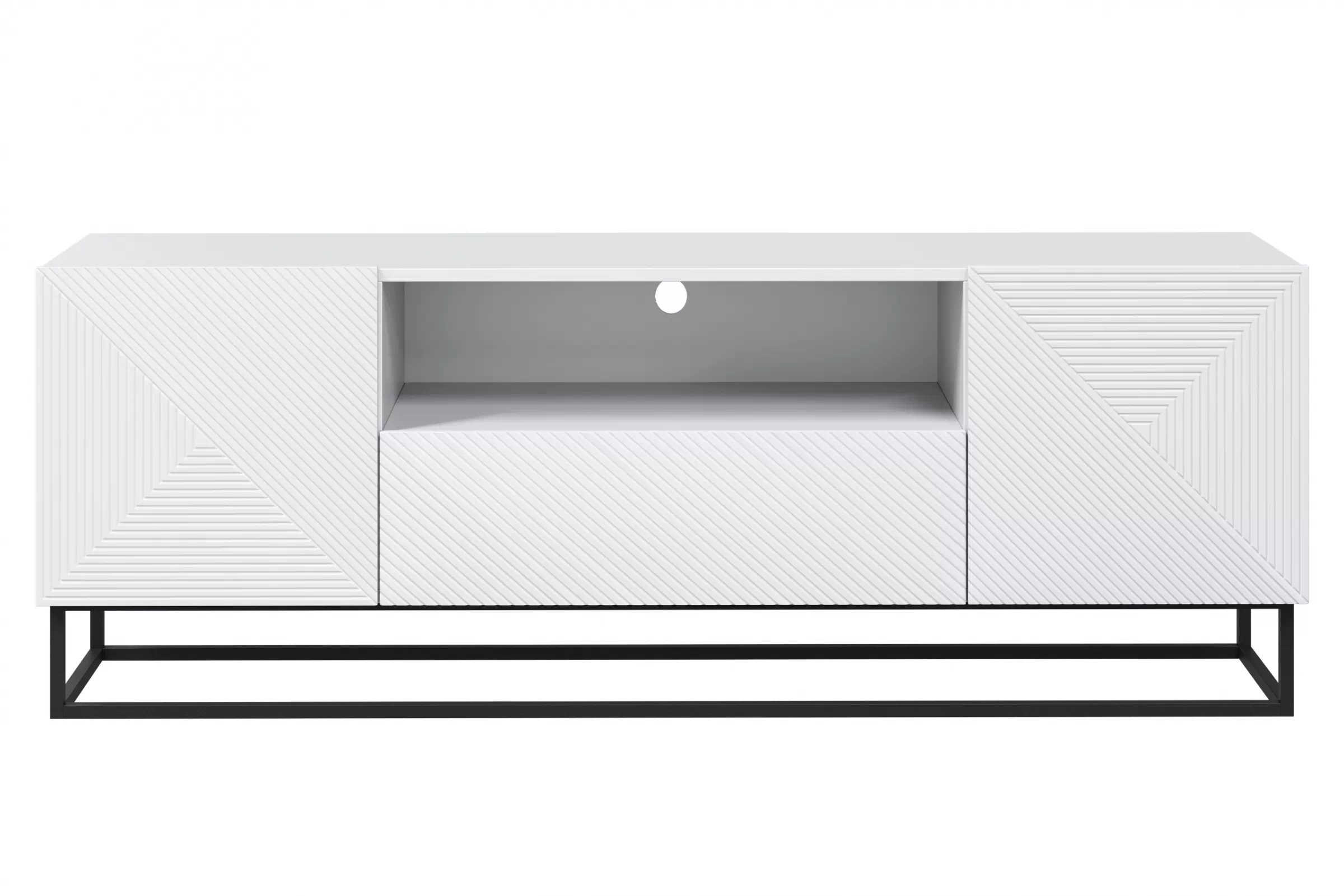 TV stolík Asha 167 cm so zásuvkou a kovovou konštrukciou - biely mat TV skrinka Asha 167 cm z szuflada i metalowym stelazem - biely mat