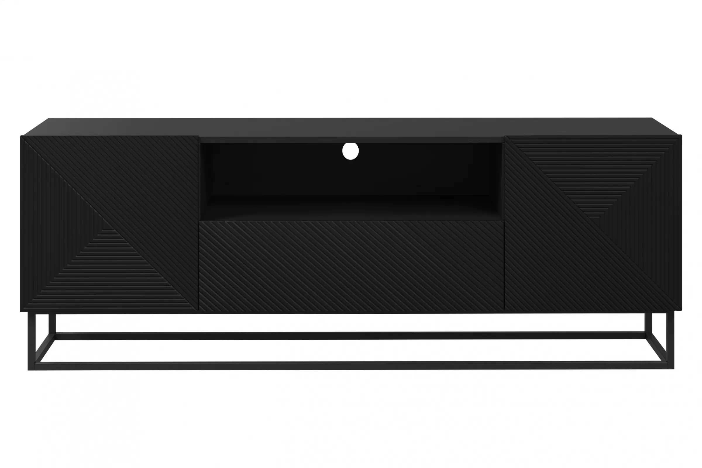 TV stolík Asha 167 cm so zásuvkou a kovovou konštrukciou - čierny mat TV skrinka Asha 167 cm z szuflada i metalowym stelazem - Čierny mat