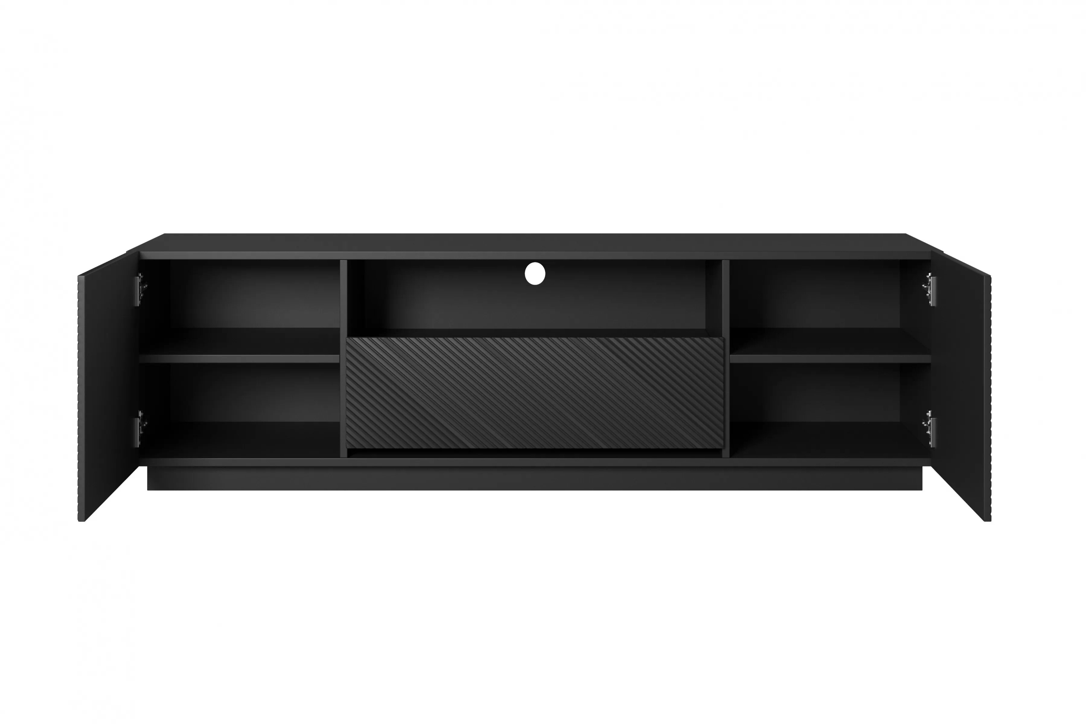 TV stolík Asha 167 cm so zásuvkou a otvorenou policou - čierny mat TV skrinka Asha 167 cm z szuflada i wneka - Čierny mat