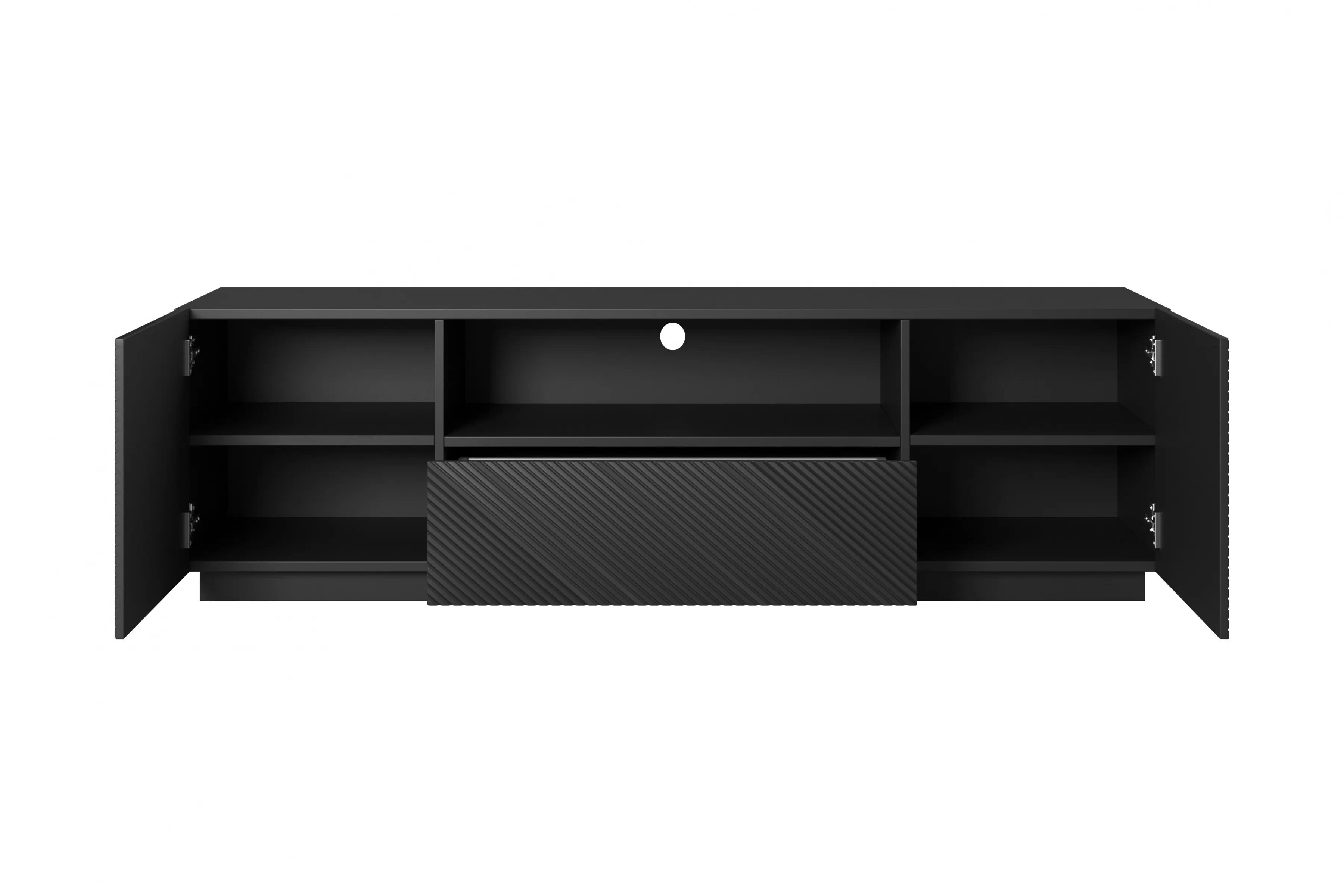 TV stolík Asha 167 cm so zásuvkou a otvorenou policou - čierny mat TV skrinka Asha 167 cm z szuflada i wneka - Čierny mat