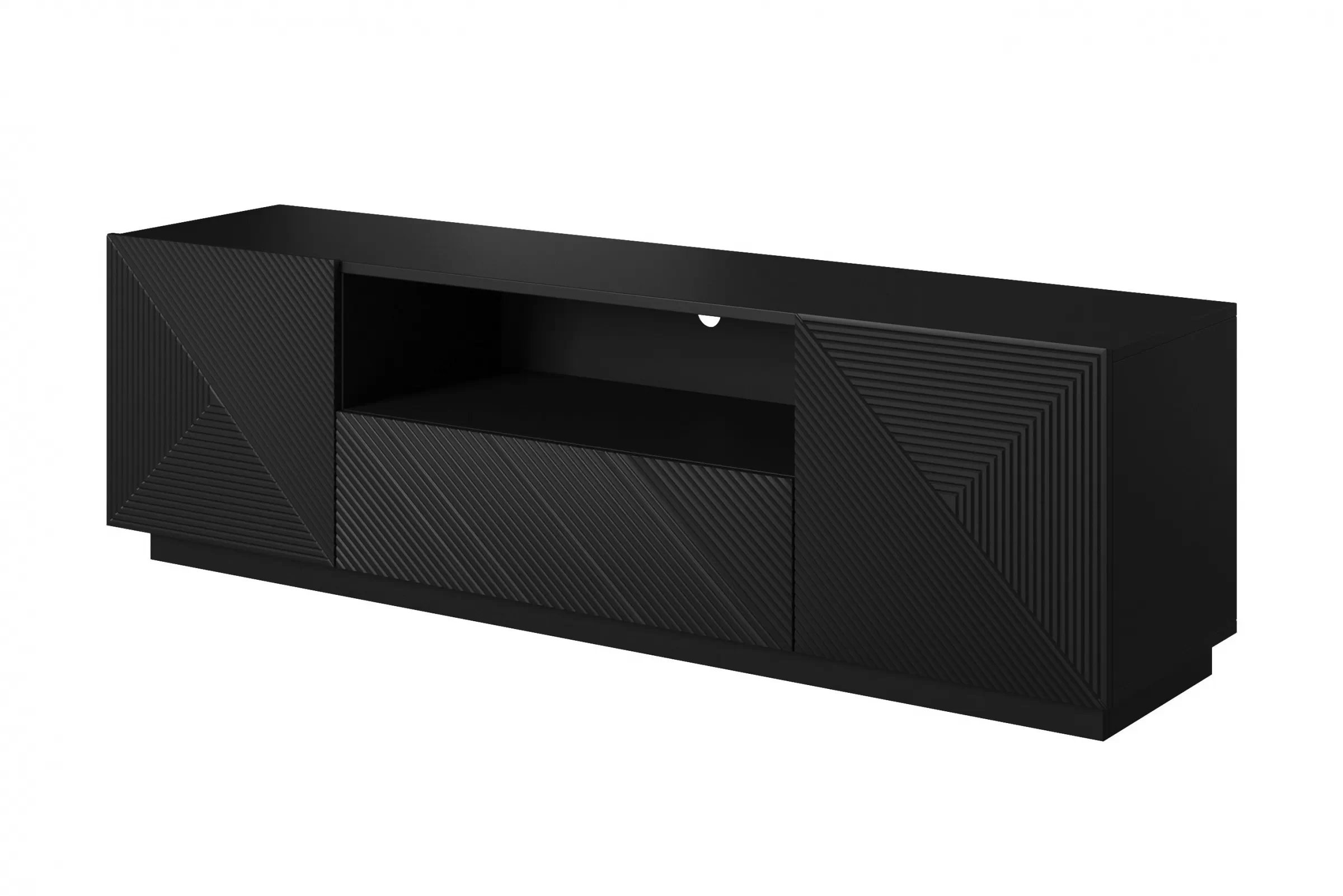TV stolík Asha 167 cm so zásuvkou a otvorenou policou - čierny mat TV skrinka Asha 167 cm z szuflada i wneka - Čierny mat