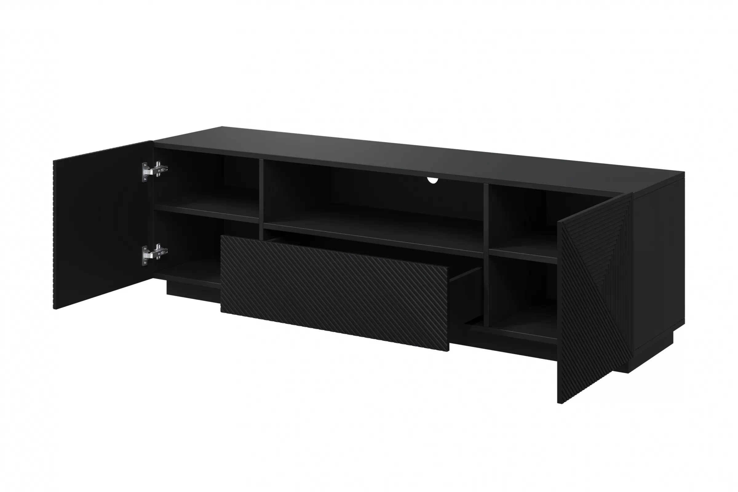 TV stolík Asha 167 cm so zásuvkou a otvorenou policou - čierny mat TV skrinka Asha 167 cm z szuflada i wneka - Čierny mat