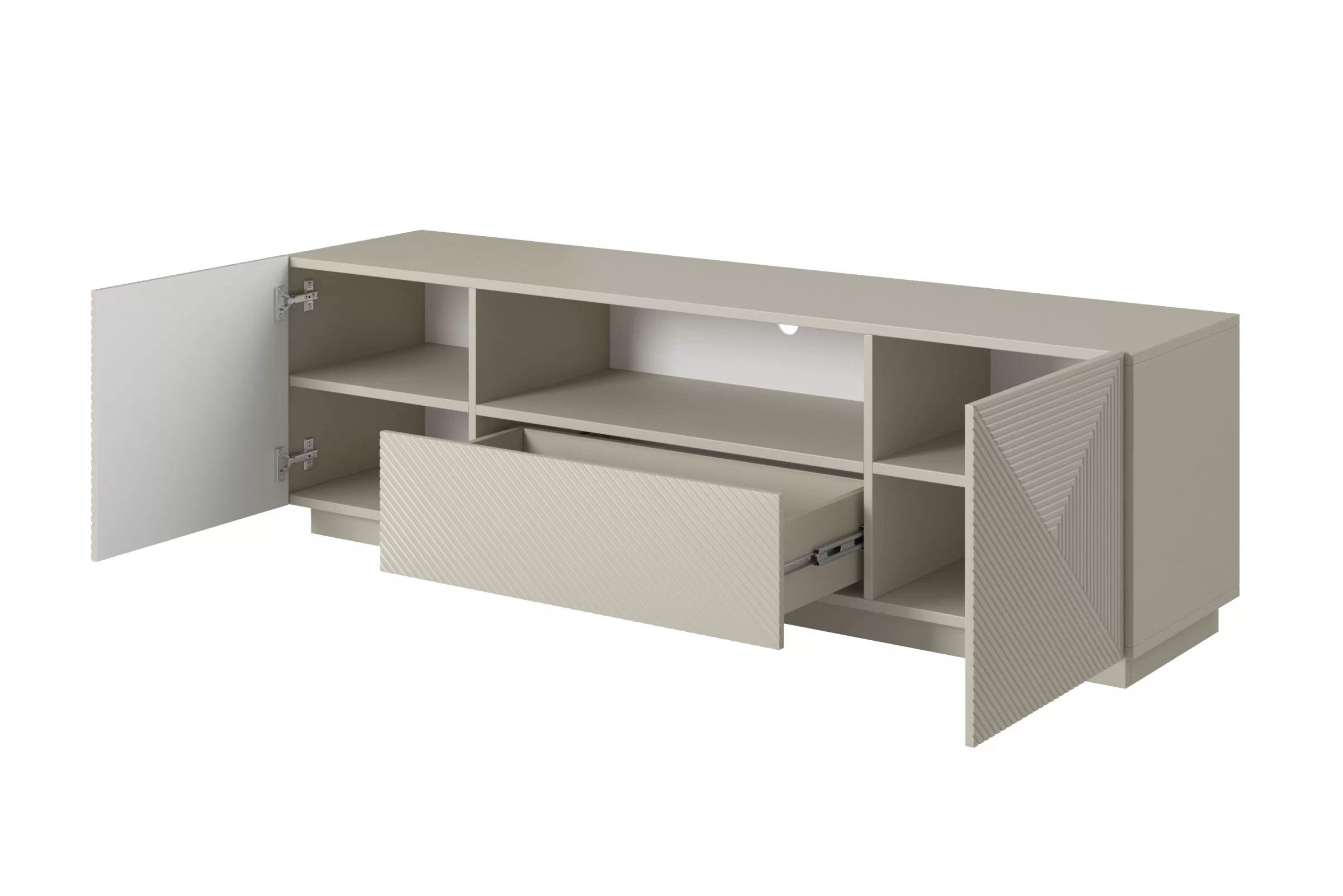 TV stolík Asha 167 cm so zásuvkou a otvorenou policou - kašmír TV skrinka Asha 167 cm z szuflada i wneka - kašmír