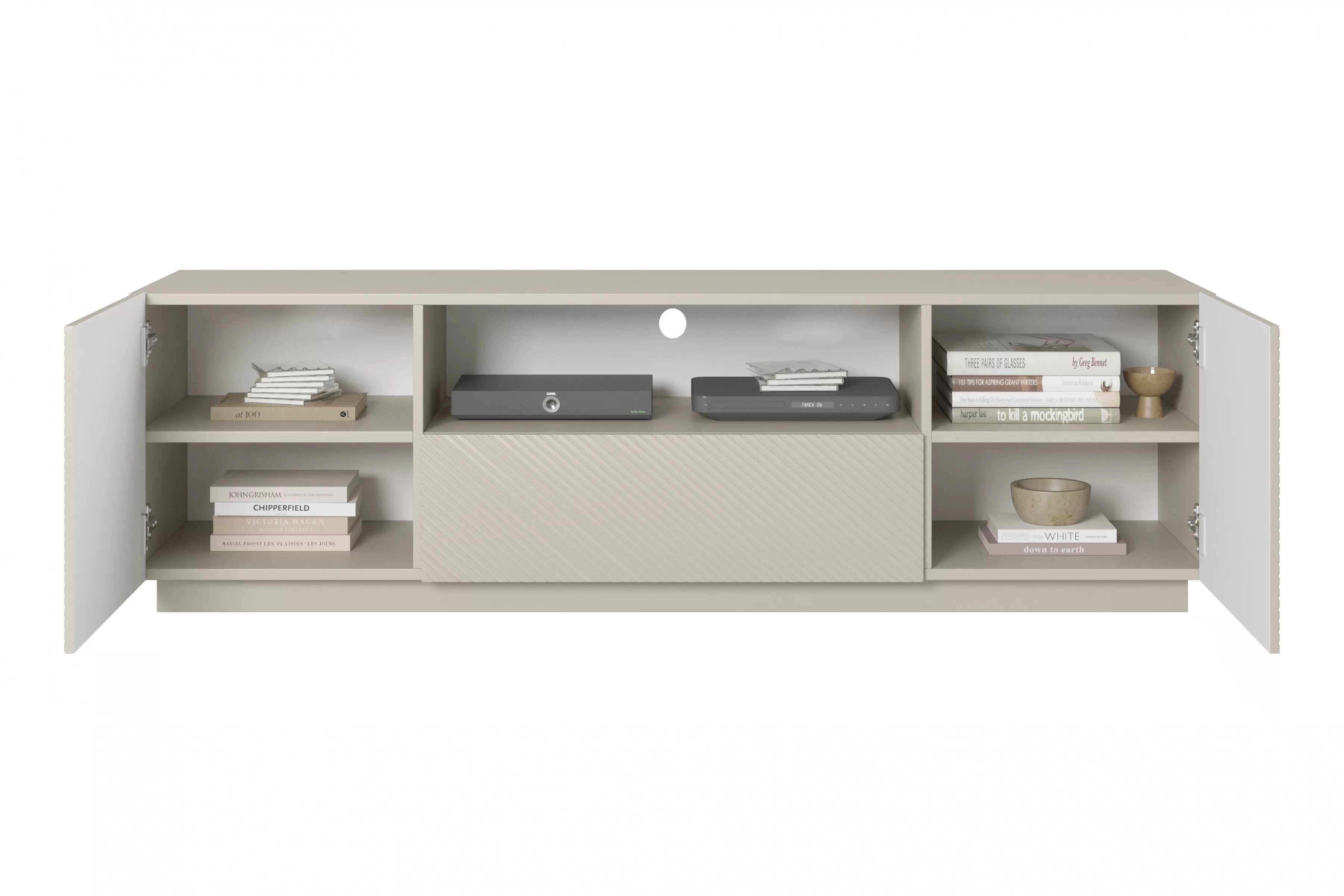 TV stolík Asha 167 cm so zásuvkou a otvorenou policou - kašmír TV skrinka Asha 167 cm z szuflada i wneka - kašmír