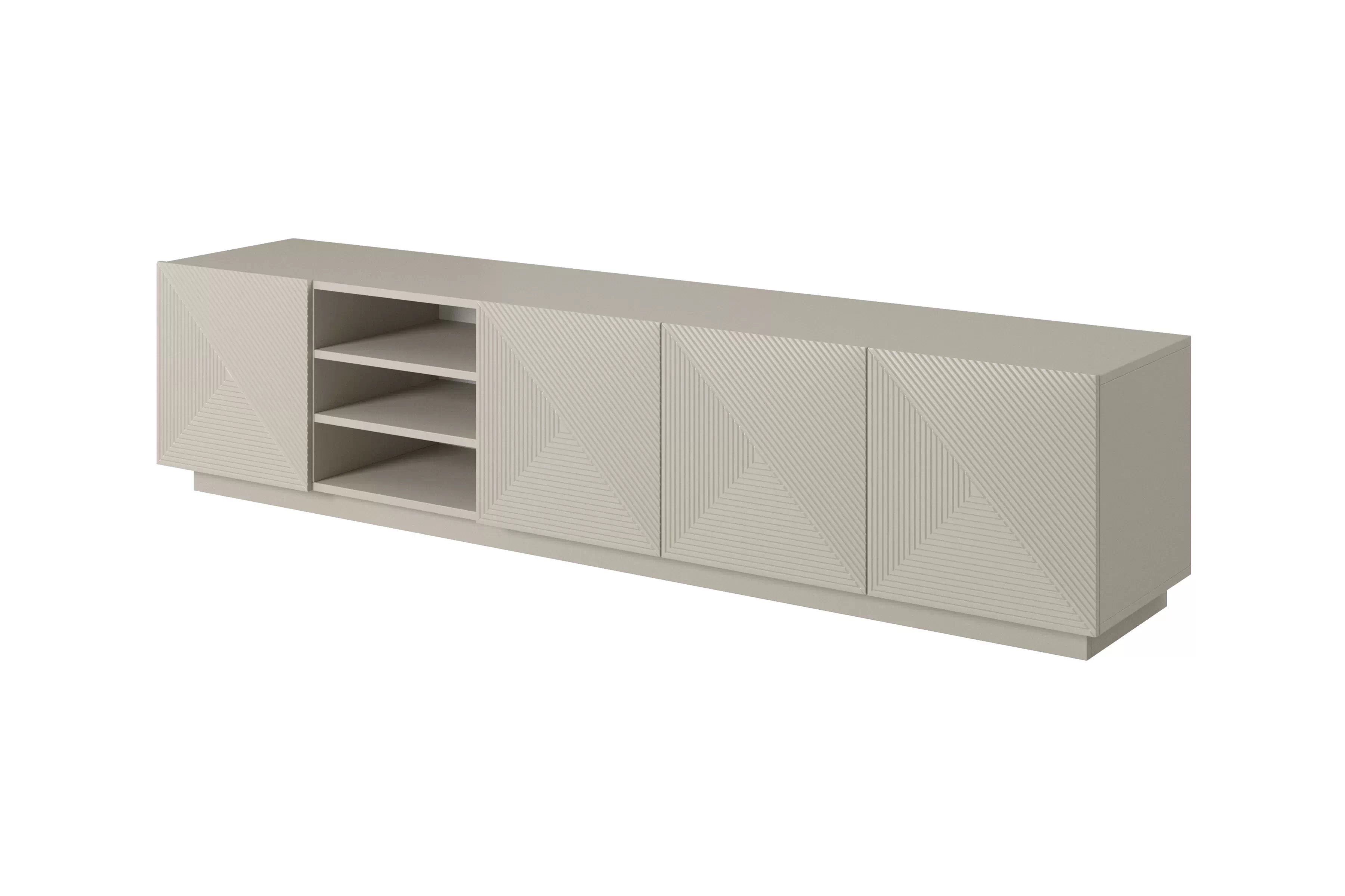 TV skrinka Asha 200 cm s ryhovaným frontom a výklenkom - kašmír TV skrinka Asha 200 cm  ryflowanym frontem i wneka - kašmír