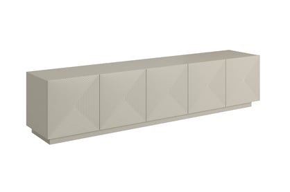 RTV skrinka Asha 200 cm s piatimi dverami a ryhovaným čelom - kasmír TV skrinka Asha 200 cm pieciodrzwiowa s frézovaným frontom - kašmír