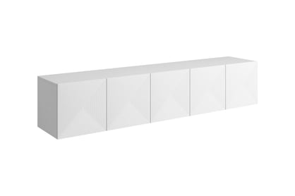 Závesná TV skrinka Asha 200 cm s ryhovanými dvierkami - biely mat