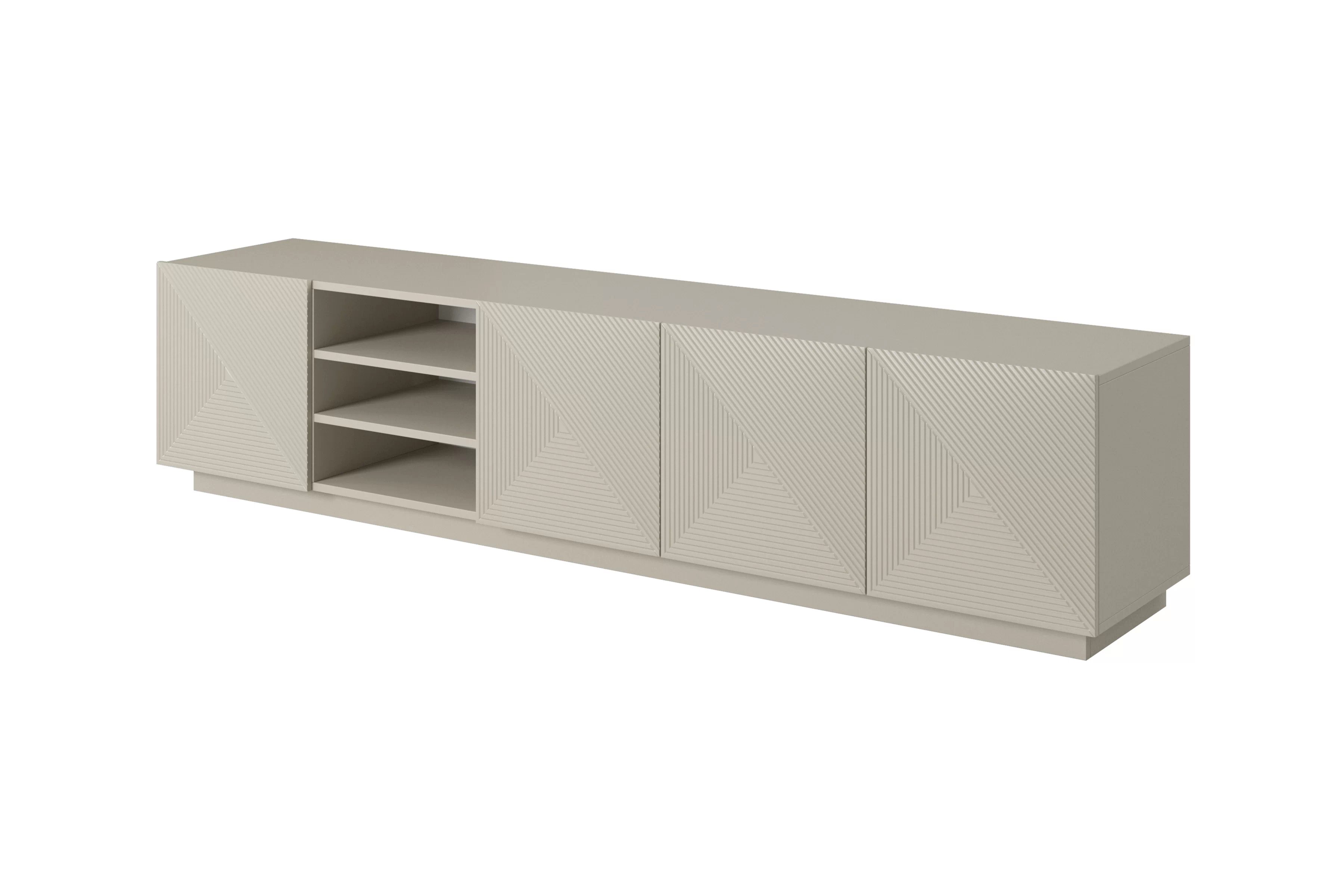 TV stolek Asha 200 cm s rýhovanými dvířky a výklenkem - kašmír skříňka RTV Asha 200 cm  ryflowanym frontem i wneka - kašmír