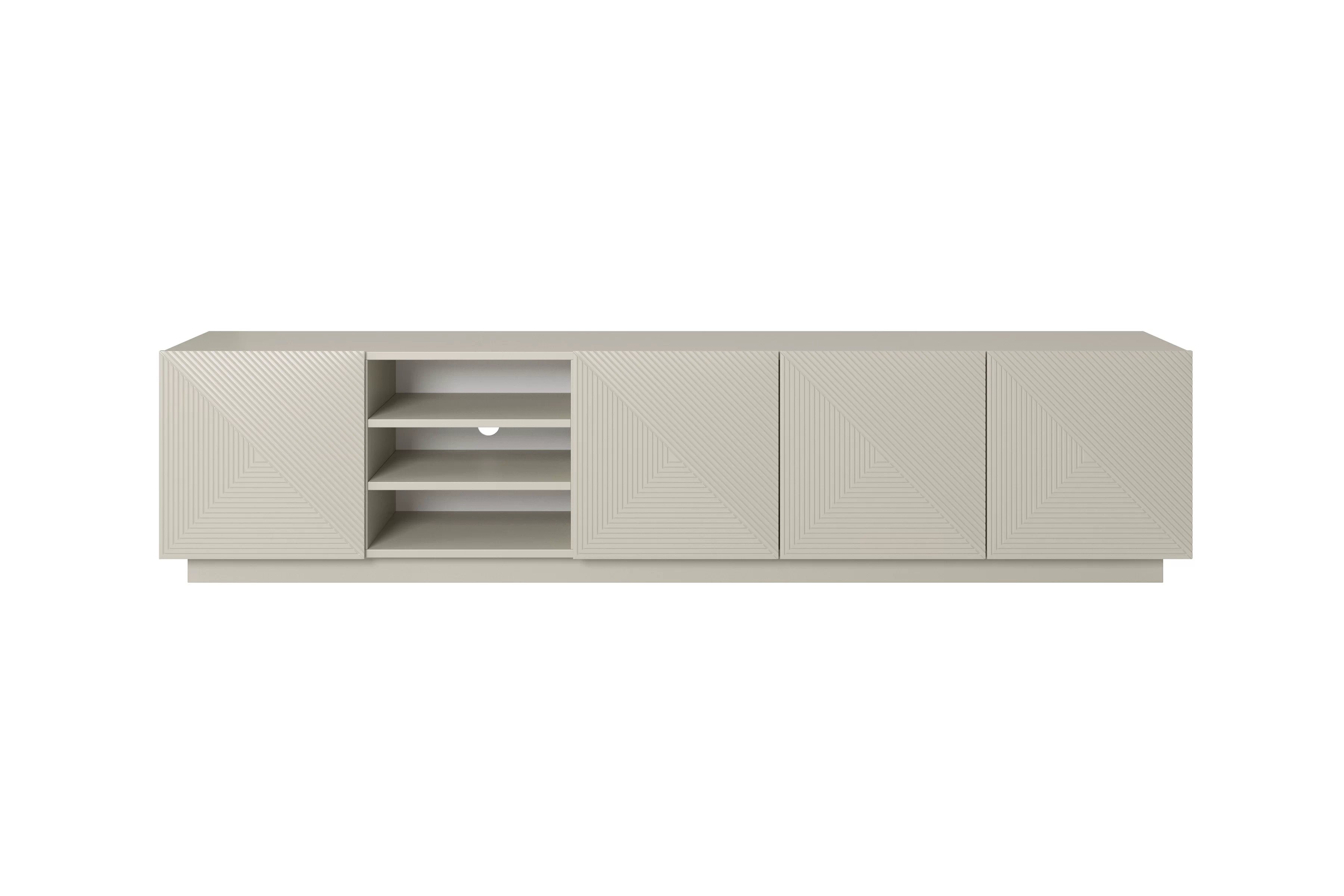 TV stolek Asha 200 cm s rýhovanými dvířky a výklenkem - kašmír skříňka RTV Asha 200 cm  ryflowanym frontem i wneka - kašmír