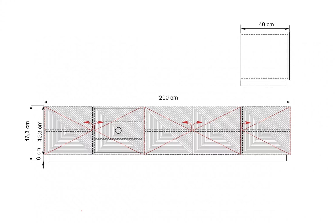 TV stolek Asha 200 cm 5dveřový s rýhovaným čelem - dub artisan / černý mat skříňka RTV Asha 200 cm pieciodrzwiowa s frézovanou přední částí - artisan / černá mat