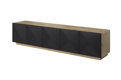 RTV skrinka Asha 200 cm s ryhovaným čelom - artisan / čierny mat