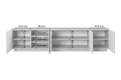 TV skrinka Asha 200 cm päťdverová s ryhovaným čelom - biely mat TV skrinka Asha 200 cm pieciodrzwiowa s frézovaným frontom - biely mat