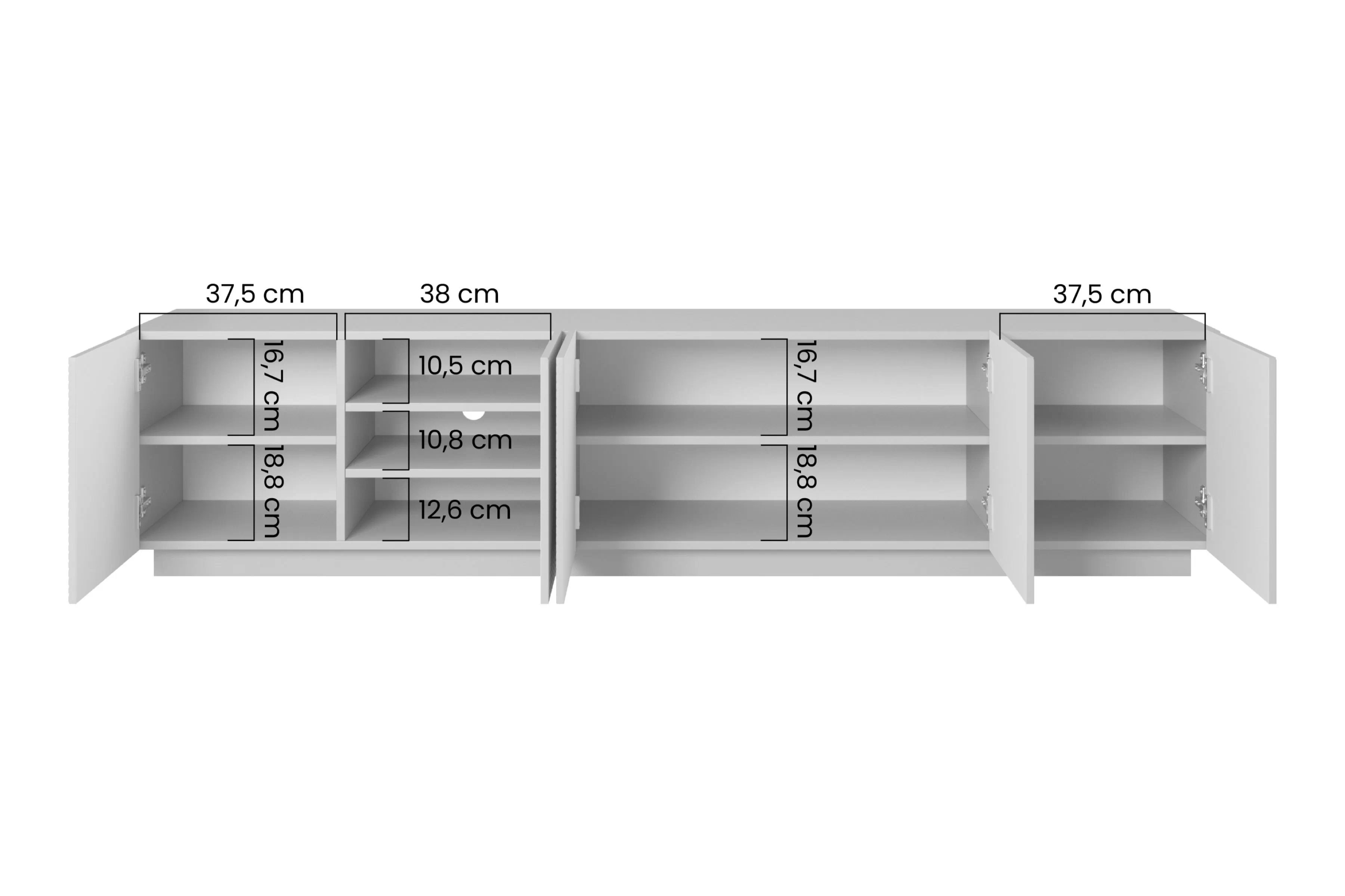 TV skrinka Asha 200 cm päťdverová s ryhovaným čelom - biely mat TV skrinka Asha 200 cm pieciodrzwiowa s frézovaným frontom - biely mat
