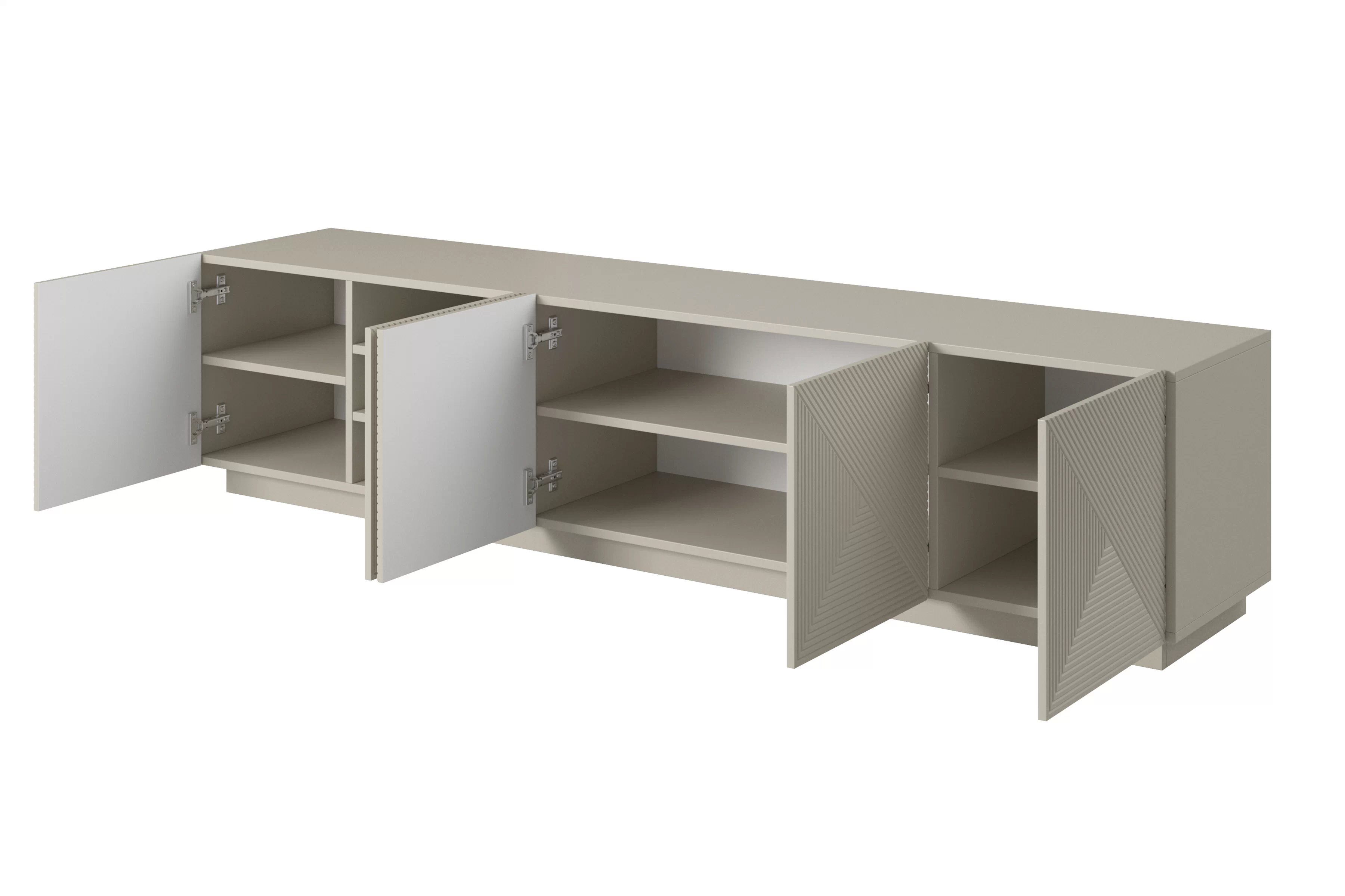 TV skrinka Asha 200 cm päťdverová s ryhovanými dvierkami - kašmír TV skrinka Asha 200 cm pieciodrzwiowa s frézovaným frontom - kašmír