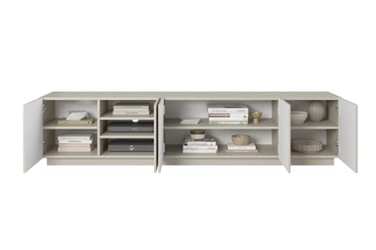 TV stolek Asha 200 cm pětidveřový s drážkovanými dvířky - kašmír skříňka RTV Asha 200 cm pieciodrzwiowa s frézovanou přední částí - kašmír