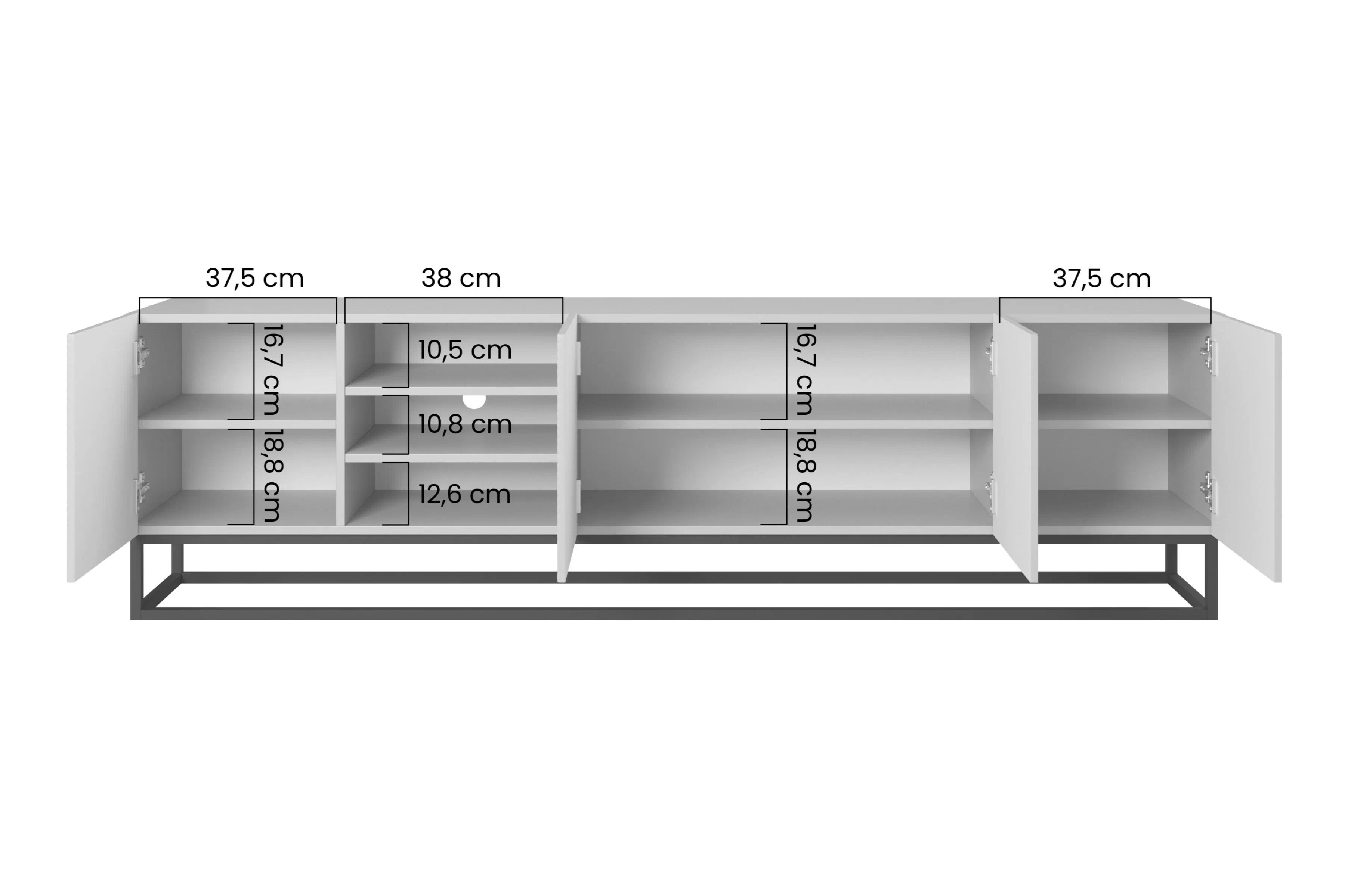 RTV skrinka Asha 200 cm ryhovaná s výklenkom a kovovým rámom - dub artisan / čierny mat TV skrinka Asha 200 cm ryflowana z wneka i metalowym stelazem - artisan / Čierny mat