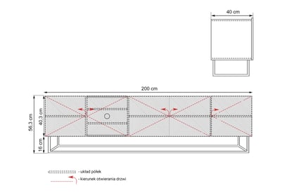 Comodă TV Asha 200 cm cu partea frontală canelat și cadru metalic în nuanța cashmere – Cashmere Dulap TV Asha 200 cm ryflowany partea frontală i metalowym, kaszmirowym stelazem - cașmir