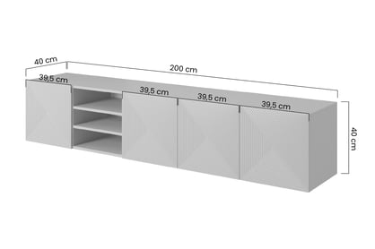 Závesná TV skrinka Asha 200 cm s ryhovaným čelom a výklenkom - dub artisan / rivier stone mat TV skrinka Asha 200 cm závesná s frézovaným frontom i wneka - artisan / rivier stone mat