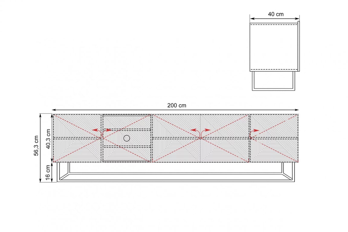 TV stolek Asha 200 cm s rýhovaným čelem a kovovým rámem - dub artisan / rivier stone mat skříňka RTV Asha 200 cm s frézovanou přední částí i metalowym, czarnym stelazem - artisan / rivier stone mat