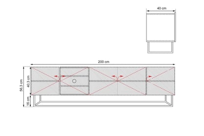 Asha RTV szekrény 200 cm ryházott előlapokkal és fém, kasmír vázzal - kasmír TV-szekrény Asha 200 cm z ryflowanym frontem i metalowym, kaszmirowym stelazem - kasmír