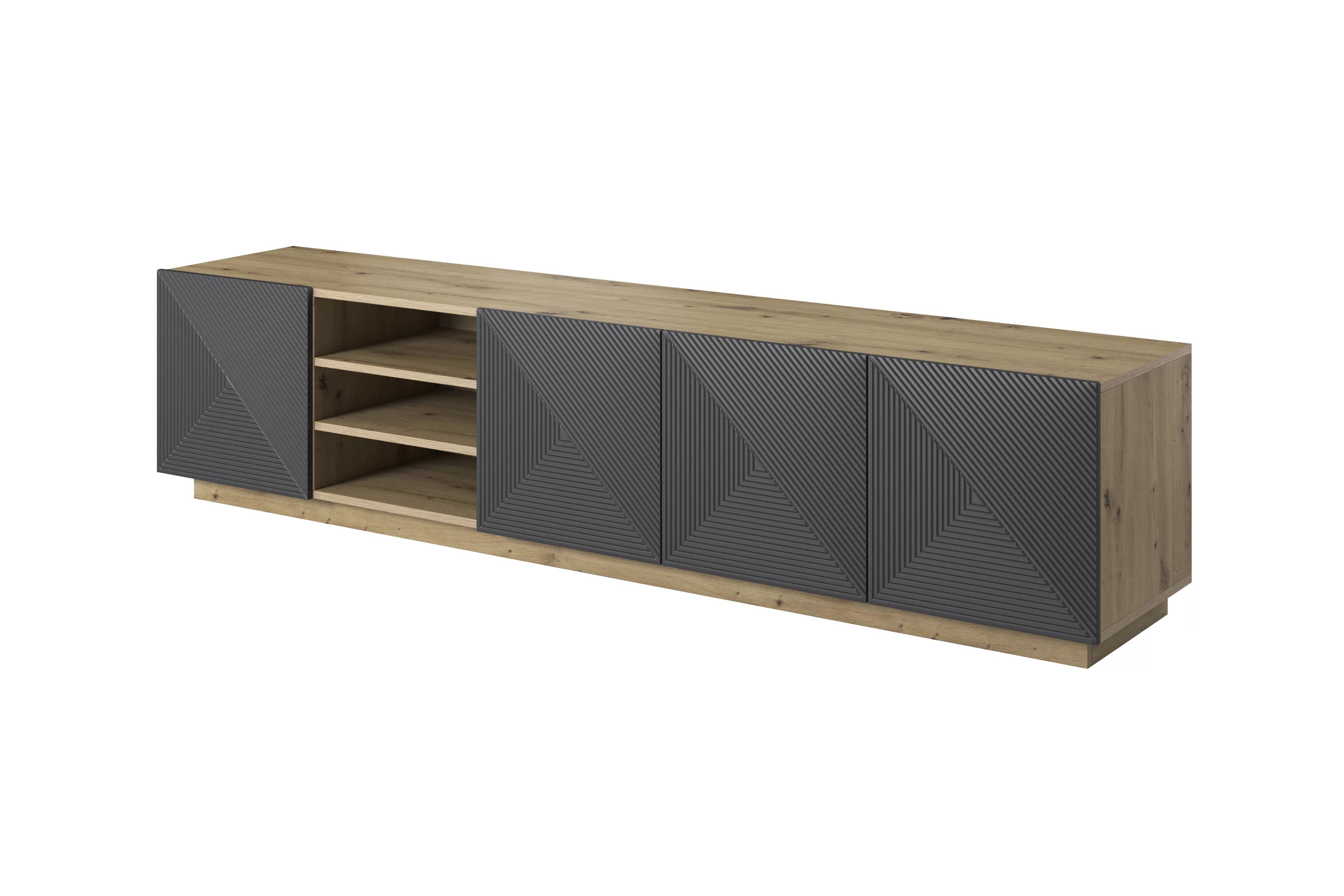 RTV skrinka Asha 200 cm s ryhovaným čelom - artisan / rivier stone mat TV skrinka Asha 200 cm s frézovaným frontom i wneka - artisan / rivier stone mat