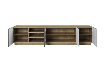 RTV skrinka Asha 200 cm s ryhovaným čelom - artisan / rivier stone mat TV skrinka Asha 200 cm s frézovaným frontom i wneka - artisan / rivier stone mat