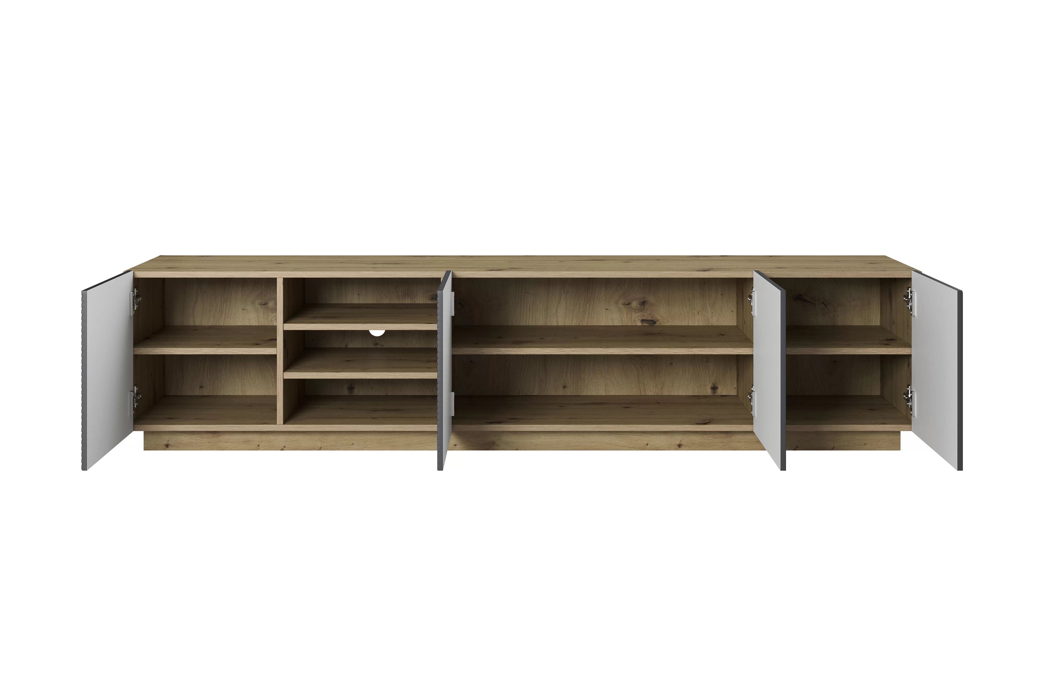 RTV skrinka Asha 200 cm s ryhovaným čelom - artisan / rivier stone mat TV skrinka Asha 200 cm s frézovaným frontom i wneka - artisan / rivier stone mat