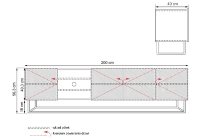 TV stolek Asha 200 cm s rýhovaným čelem, výklenkem a kašmírovým kovovým rámem - kašmír Skříňka RTV Asha ryflowana z wneka i metalowym, kaszmirowym stelazem 200 cm - kašmír