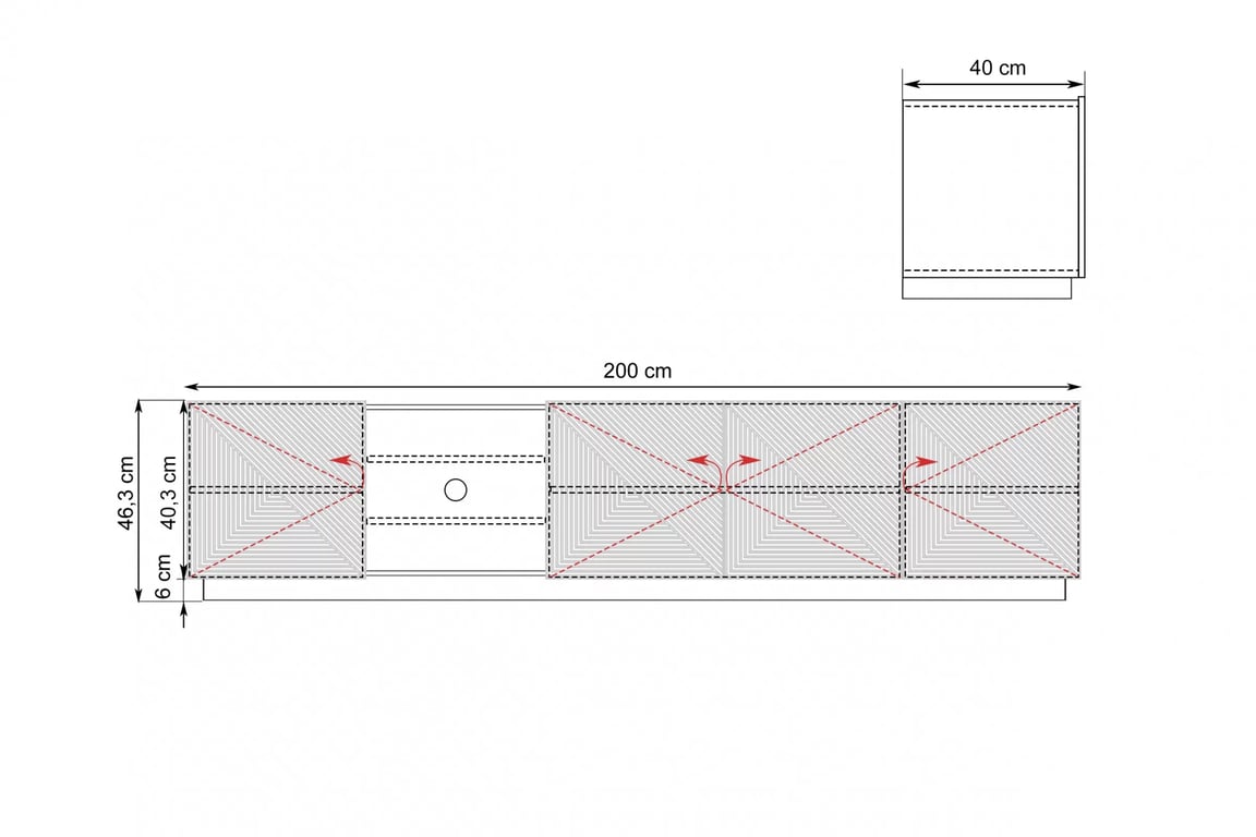 TV stolek Asha 200 cm s rýhovaným čelem a výklenkem - dub artisan / černý mat skříňka RTV Asha s frézovanou přední částí i wneka 200 cm - artisan / černá mat