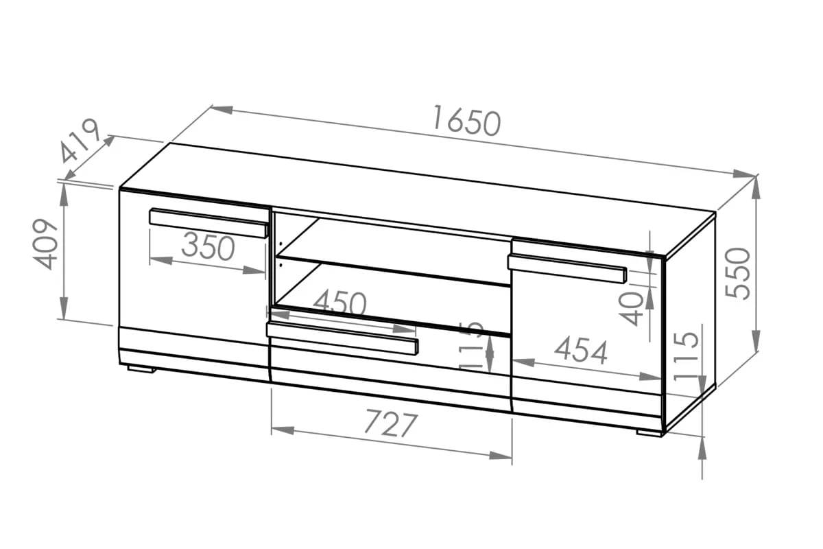 TV stolík Tonemo 09 165 cm so zásuvkou a otvorenými policami - borovica snežná / sivá new grey TV skrinka Blanco 09 z szuflada i wnekami 165 cm - Borovica sNiezna / new grey
