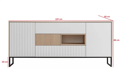 TV stolík Bliwon 197 cm so zásuvkami - jodeľka scandi / biely mat TV skrinka Bliwon F01 so zásuvkami 197 cm - jodelka scandi / biely mat