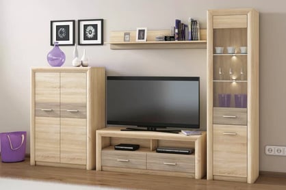 skříňka RTV Mogazi 13 se zásuvkami i wnekami 138 cm - světlý dub sonoma/ sonoma truflowa Skříňka RTV Castel 13 s zásuvkami i wnekami 138 cm - Světlá sonoma/ sonoma truflowa