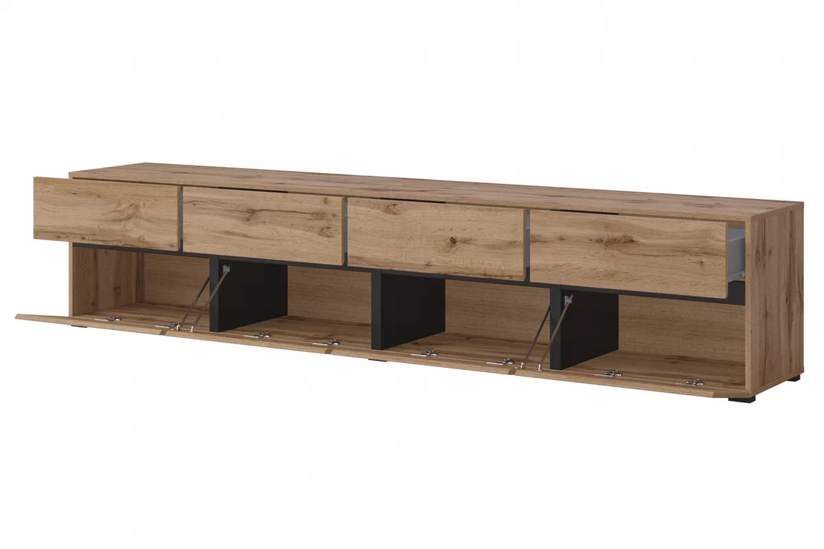 TV skrinka Cross 225 cm so 4 zásuvkami - dub wotan / čierna TV skrinka Cross 40 so zásuvkami 225 cm - Dub wotan / Čierny