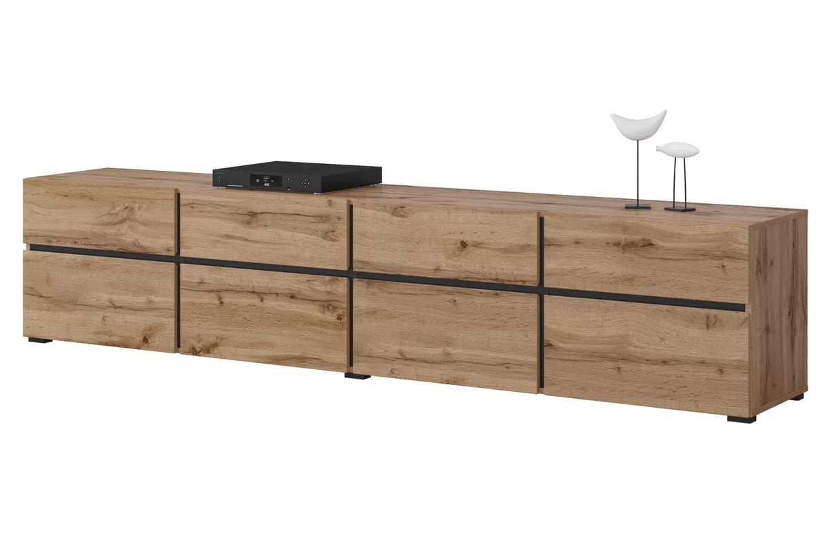 TV skrinka Cross 225 cm so 4 zásuvkami - dub wotan / čierna TV skrinka Cross 40 so zásuvkami 225 cm - Dub wotan / Čierny