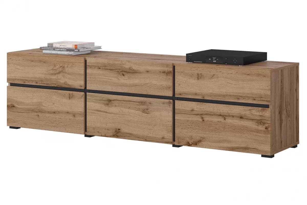 TV stolík Cross 180 cm so zásuvkami - dub wotan / čierna TV skrinka Cross 41 so zásuvkami 180 cm - Dub wotan / Čierny