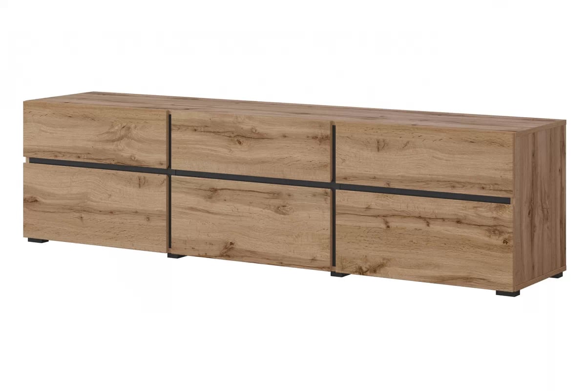 TV stolík Cross 180 cm so zásuvkami - dub wotan / čierna TV skrinka Cross 41 so zásuvkami 180 cm - Dub wotan / Čierny
