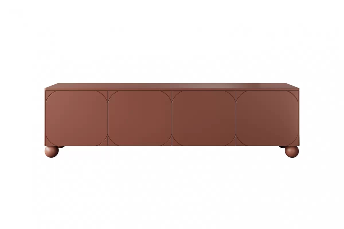 TV stolek Sonatia II 200 cm čtyřdveřový na kulatých nohách - burgundská Skříňka rtv burgundowa