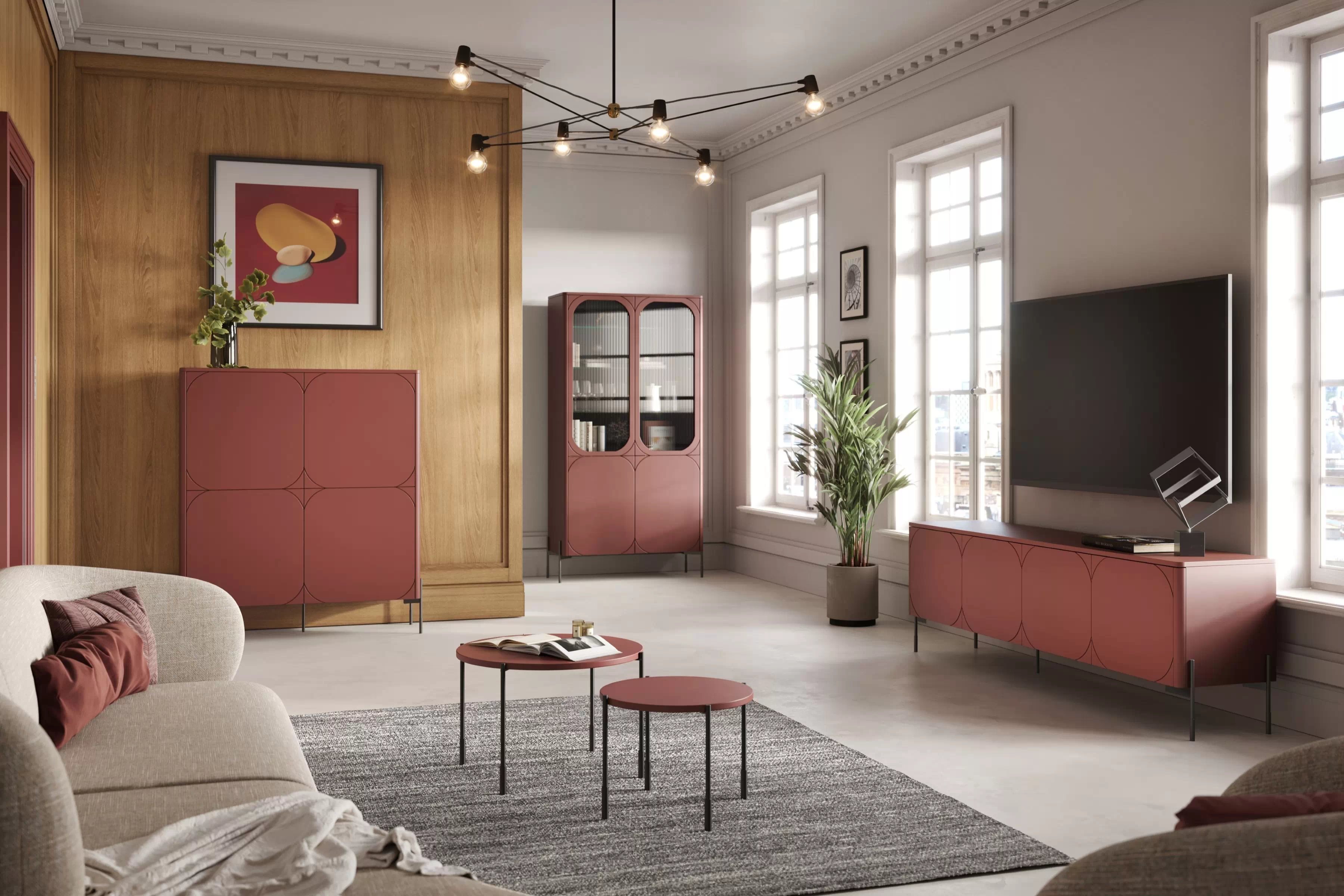 TV skrinka štvordverová Sonatia na kovových nohách 200 cm - bordová TV skrinka štvordverová Sonatia na kovových nohách 200 cm - burgund