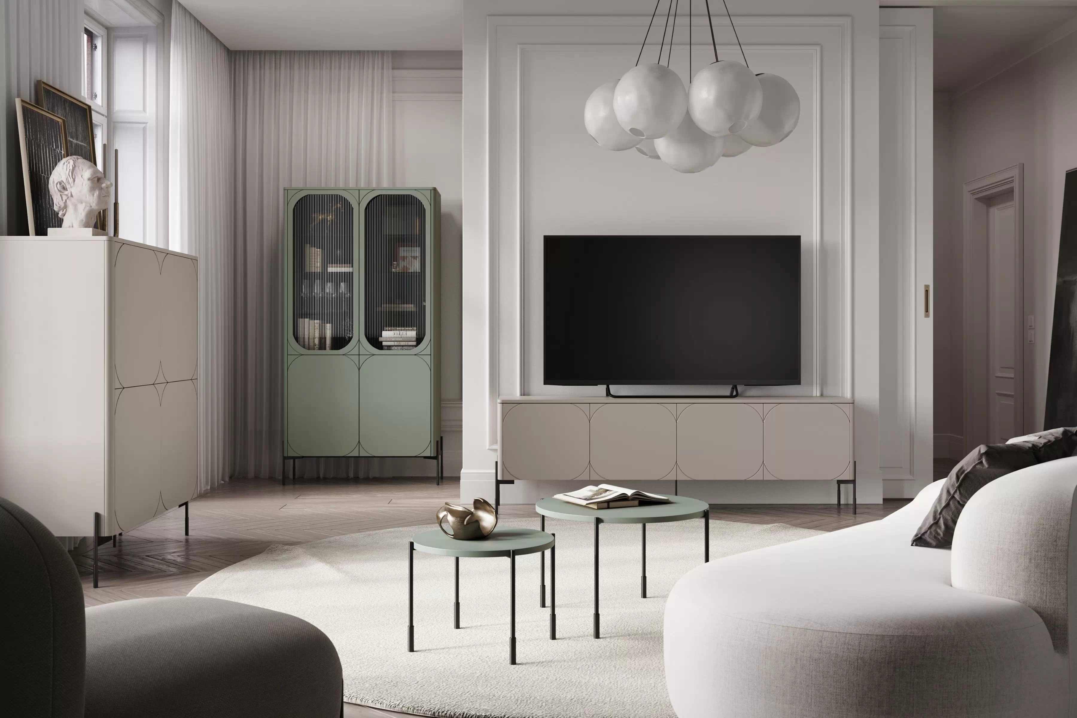 TV stolek Sonatia čtyřdveřový na kovových nohách 200 cm - kašmír skříňka RTV čtyřdveřová Sonatia na kovových nohách 200 cm - kašmír