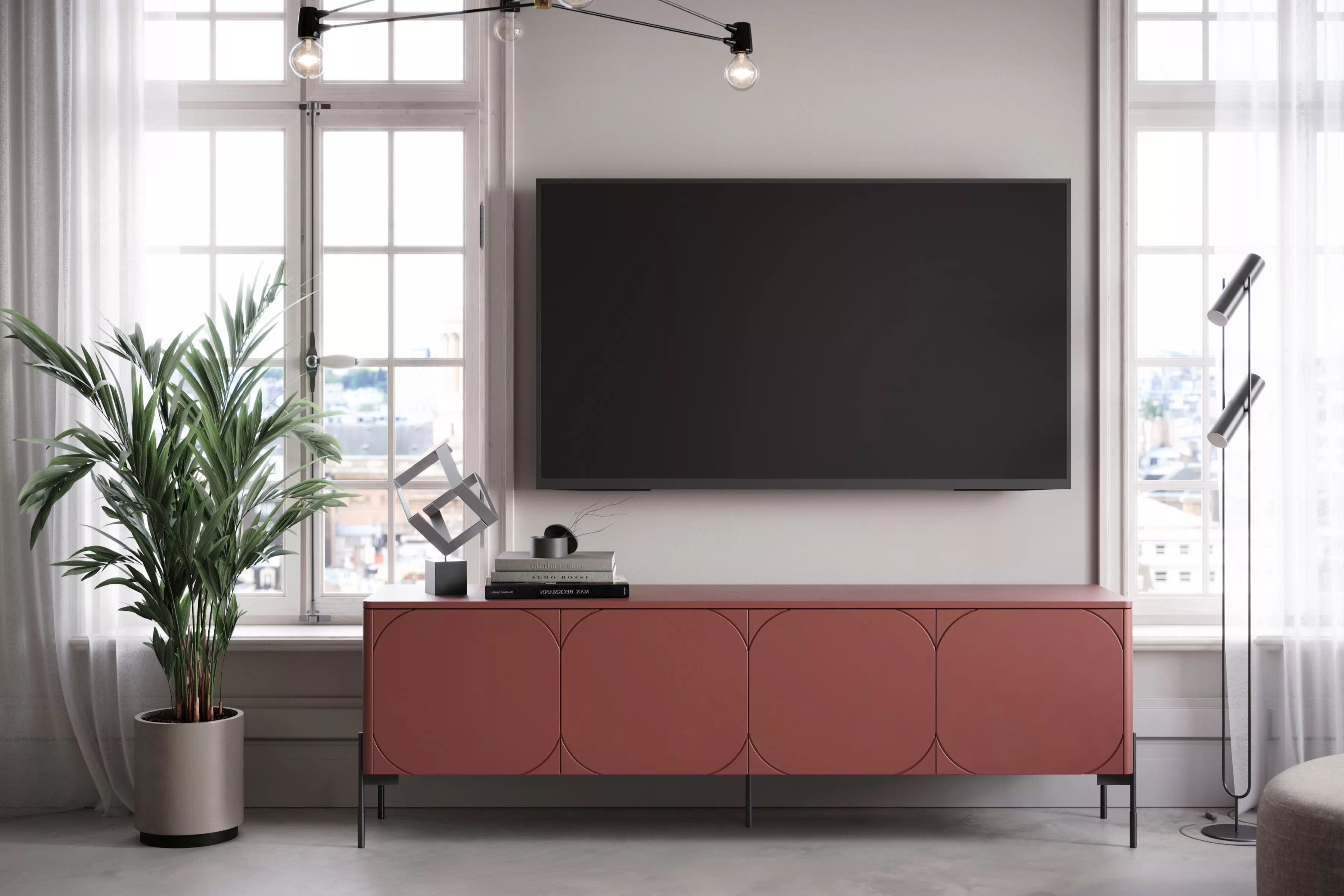 TV stolík Sonatia 200 cm s ukrytou zásuvkou - burgundová TV skrinka štvordverová z ukryta szuflada Sonatia 200 cm - burgund