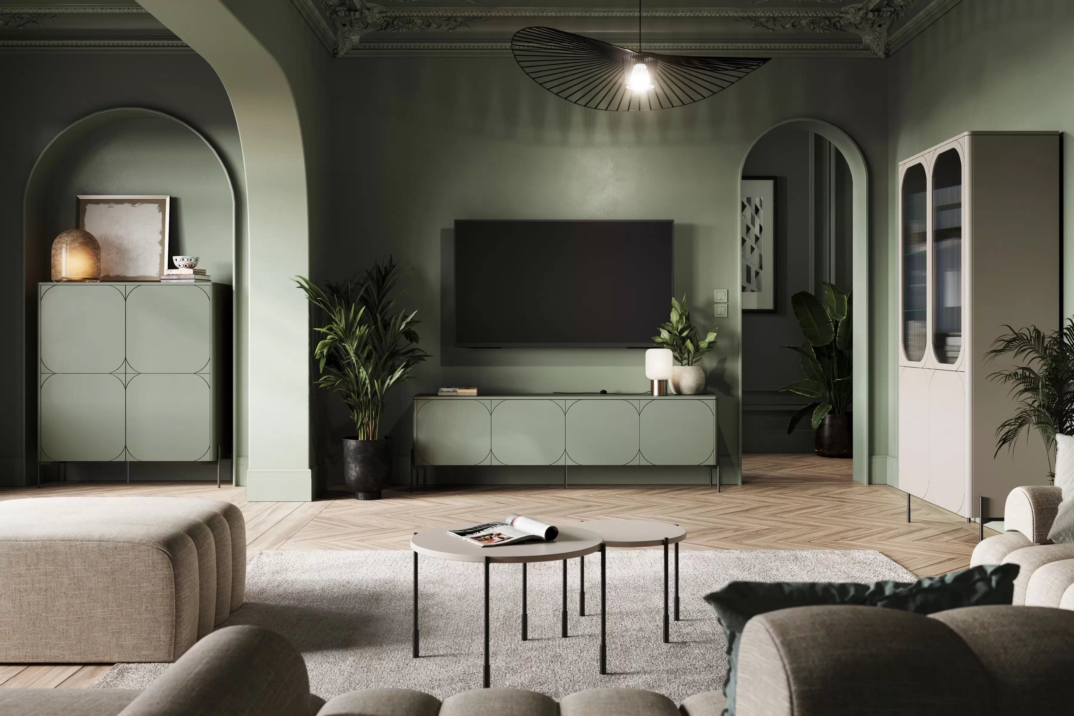 TV stolek Sonatia 200 cm se skrytou zásuvkou - olivová skříňka RTV čtyřdveřová z ukryta szuflada Sonatia 200 cm - olivová