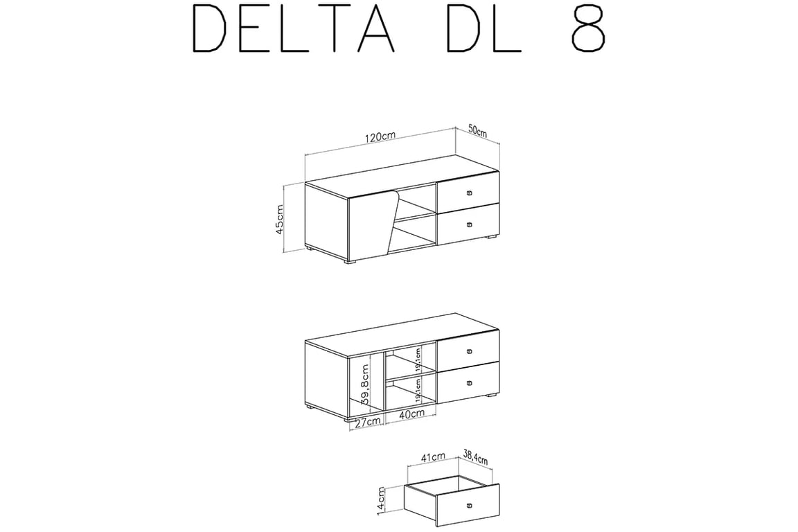 TV stolík Ciljo 120 cm so zásuvkami - dub / antracit TV skrinka Delta DL8 - Dub / Antracytová