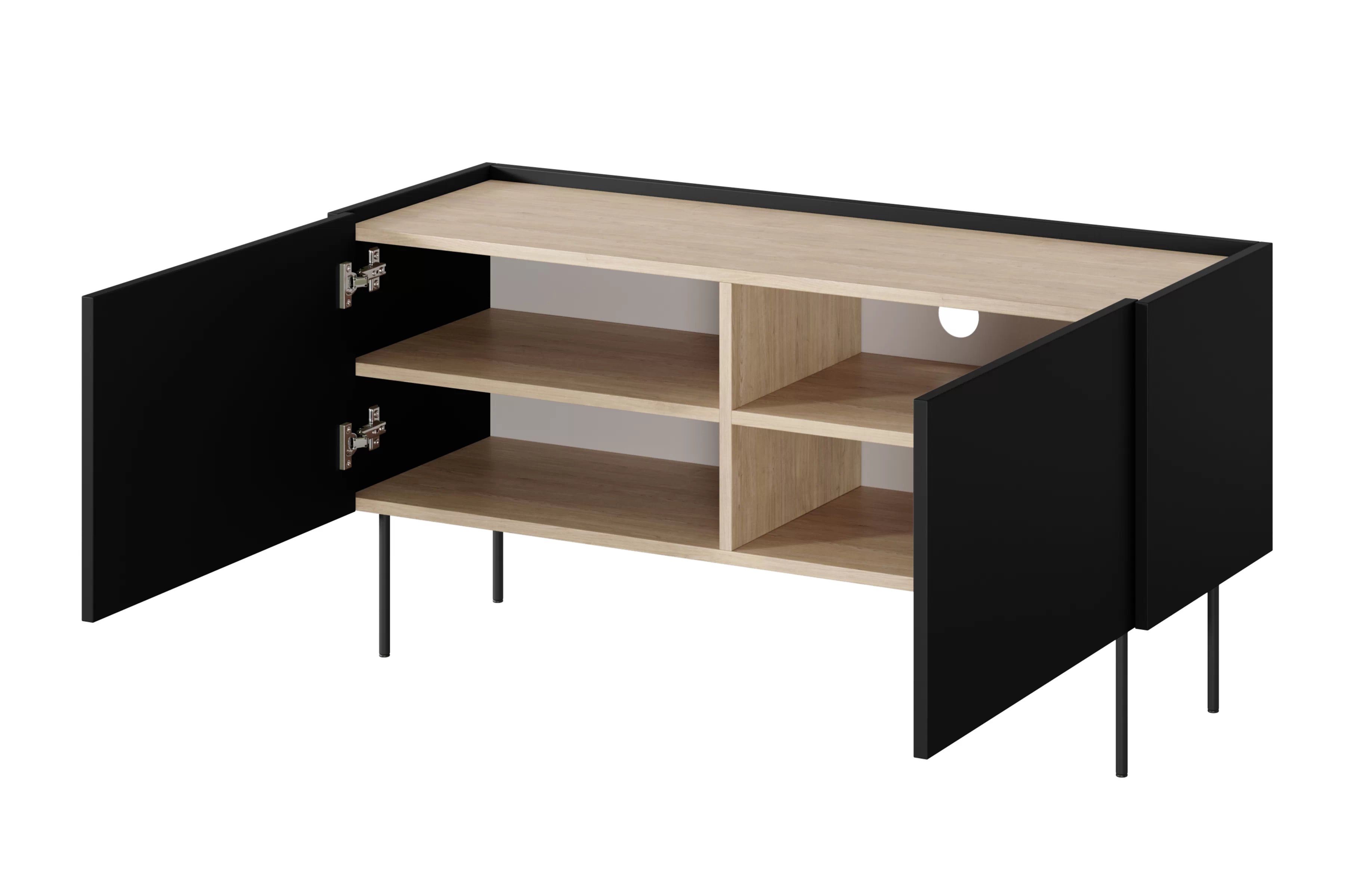 TV stolík Desin 120 cm s kovovými nohami - čierny mat / dub nagano TV skrinka Desin 120 cm z metalowymi nogami - Čierny mat / Dub nagano