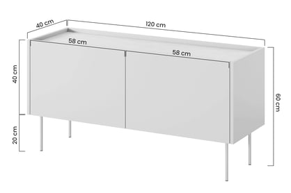 TV stolek Desin 120 cm - ceramic red / dub nagano skříňka RTV Desin 120 cm z metalowymi nogami - Červený / ceramic red / dub nagano